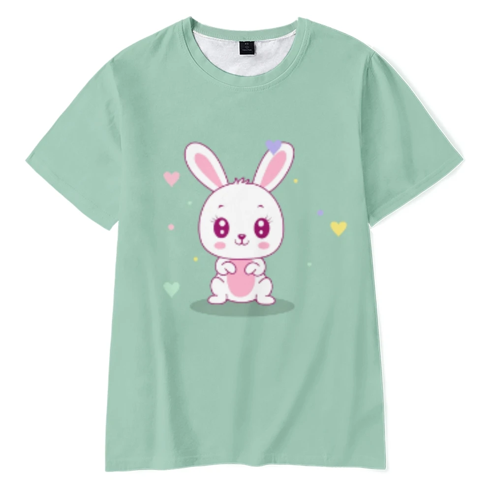 

Футболка с милым кроликом для мужчин и женщин, Повседневная рубашка с круглым вырезом и коротким рукавом, с 3D-принтом, летняя уличная одежда