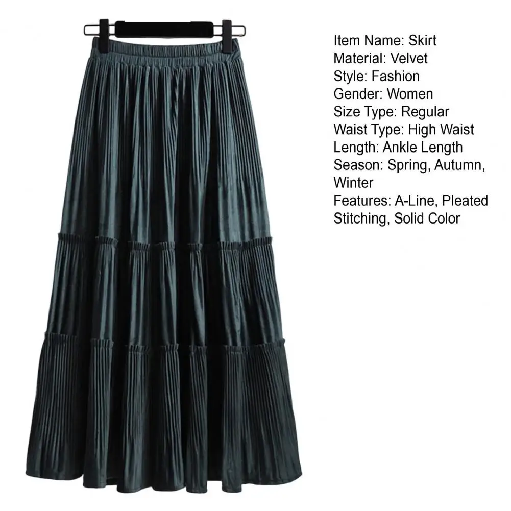 Винтажная бархатная плиссированная юбка с высокой талией на осень и зиму