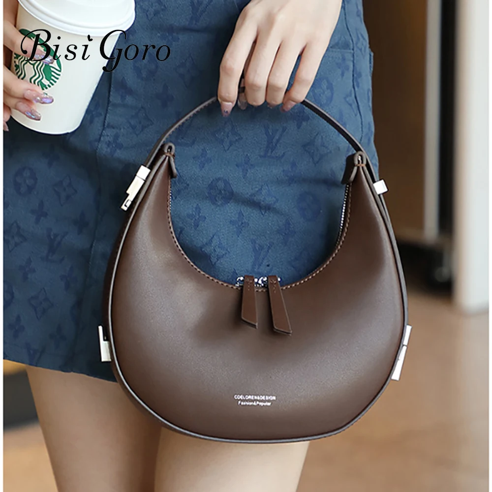 Bisi Goro Original Design Bag 2023 Fashion Luxury Genuine Leather Bags Ladies Women Shoulder Handbag Slipt Cow Half Moon Purses