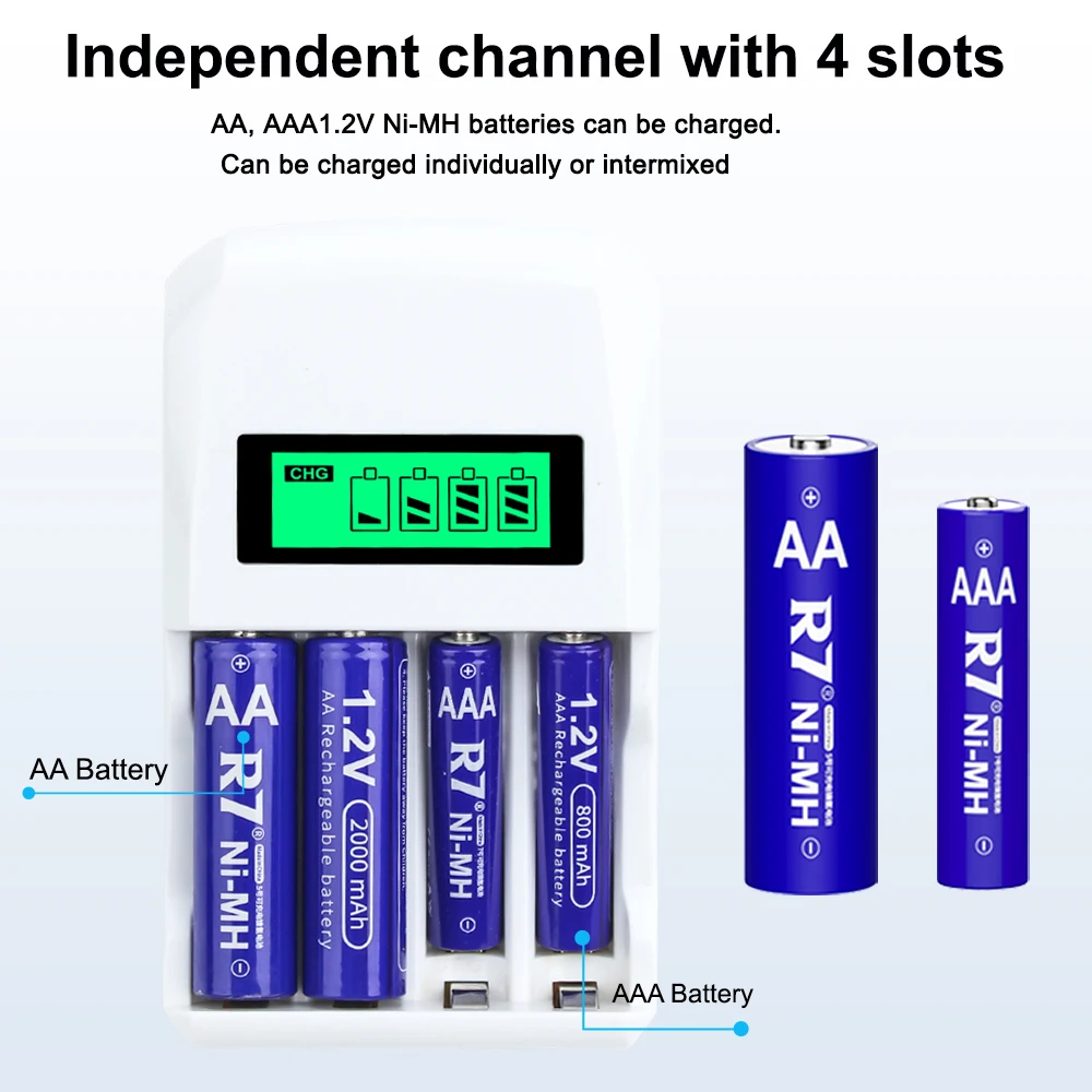 Умное быстрое зарядное устройство R7 AA/AAA с ЖК-дисплеем для NiMH NiCD аккумуляторов AAA 1