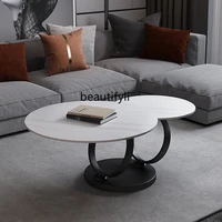 zqstone plate rotatable coffee table household living room size round coffee table modern light luxury coffee table desk