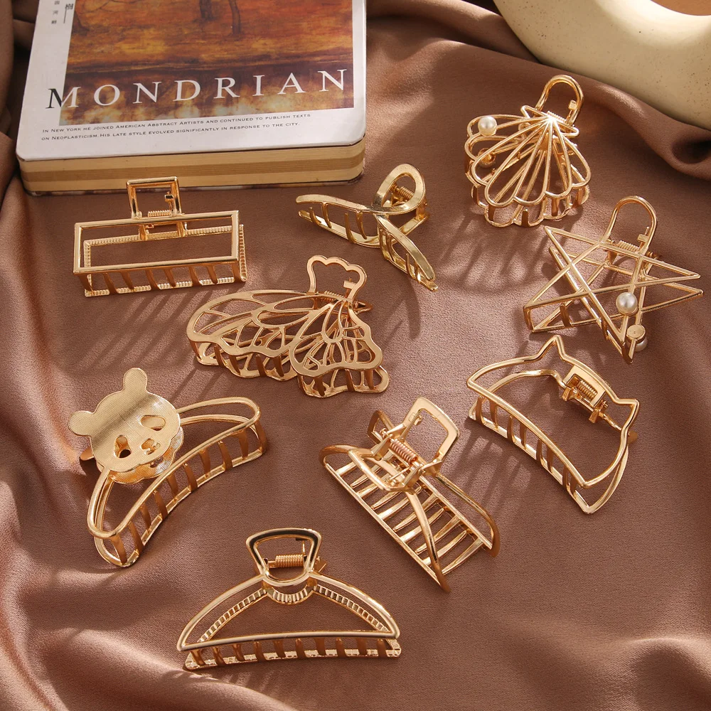 

Fashion Gold Color Hollow Geometric Hair Clips Metal Hair Claw Cross Hairclip Headband Hairpin Hair Crab Women Hair Accessories
