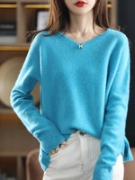 100 pure wool lazy wind loose large size v neck pullover womens spring and autumn casual all match cashmere sweater sweater