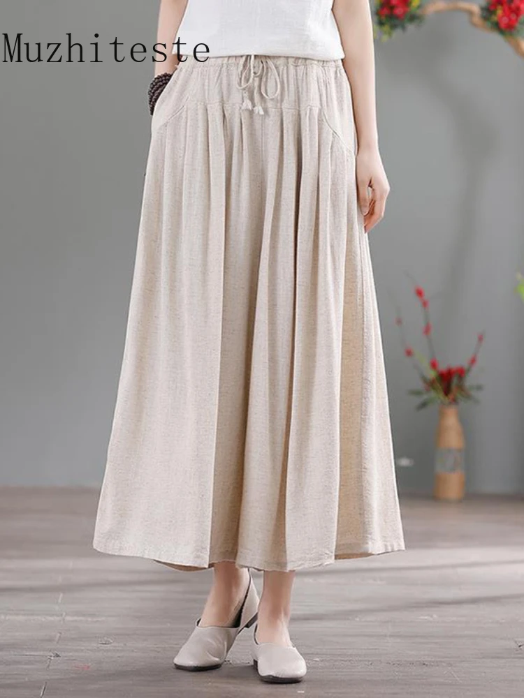 

New Summer Thin Section Women's Cotton and Linen Pants Temperament Retro Loose Wide-leg Pants Casual Pants Women's Ninth Pants