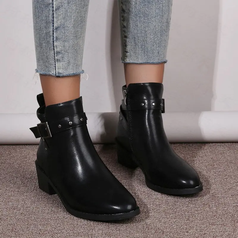 

Women Gothic Shoes Ankle Work Safety Square Heel Chelsea Mujer Zapatillas Winter New Chunky Pumps Platform Warm Women Shoes 2022