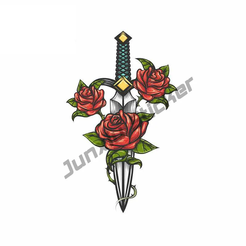 

Dagger Knife Rose Flowers Anime Car Stickers Scratch-Proof Decal Waterproof Sunscreen Decor Auto Decoration Assessoires KK13*8cm