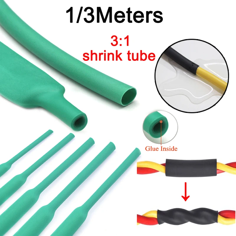 

1/3Meters Green 3: 1 Double Wall Heat Shrinkable Thick Adhesive Shrink Pipe Diameter 1.6/2.4/3.2/4.8/6.4/7.9/9.5/25.4mm