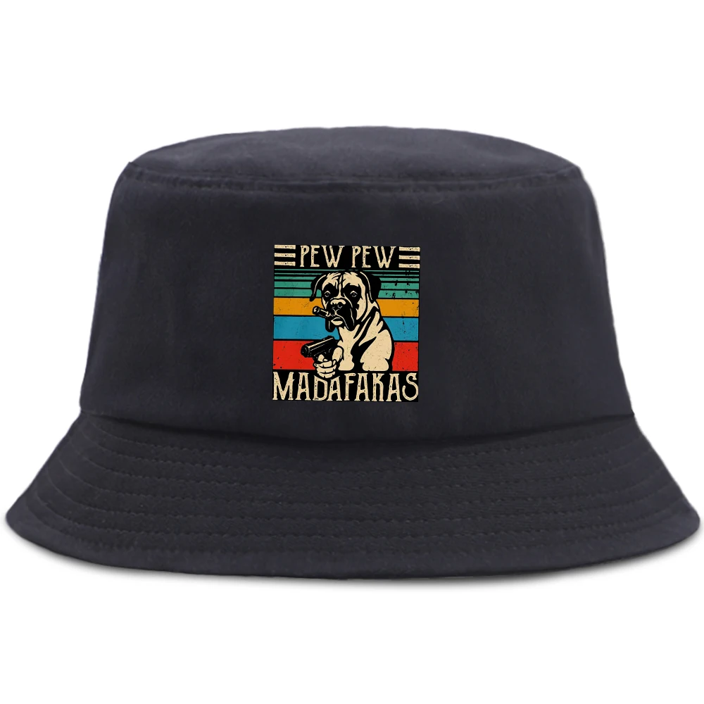 

Funny pew pew madafakas cool dog Bucket Hats Vintage Cap Summer Men's Panama Caps Woman Men Bob Chapeau Fishing Fisherman Hat