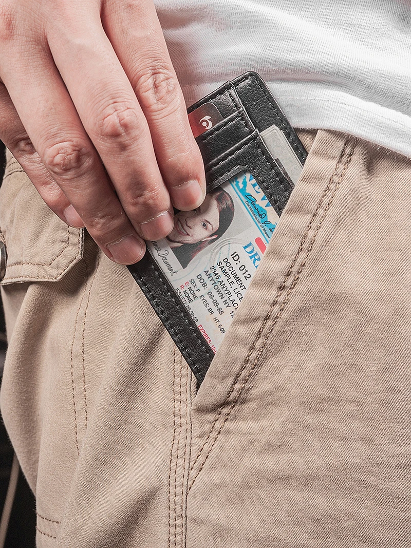 Супер тонкий кожаный кошелек с блокировкой RFID держатель для кредитных карт чехол