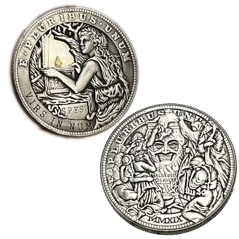 

Mechanism Movable Challenge Coin Hobo Nickel Morgan Dollar Amazing Art Changing Face/PANDORA`S HOPE Creative Gift