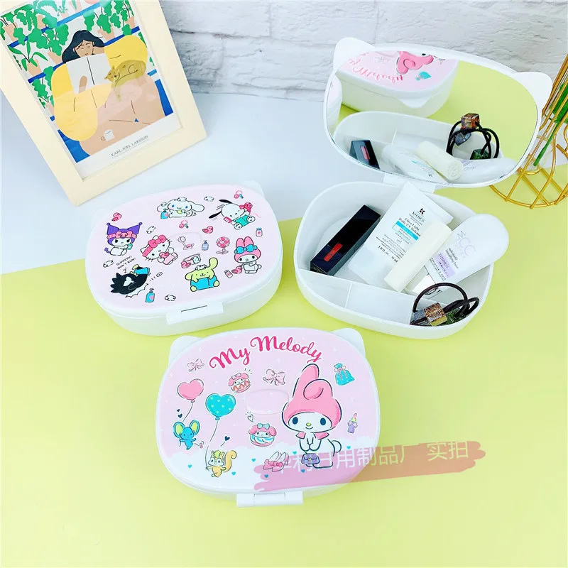 

Kawaii Sanrios Series Desktop Vanity Mirror Storage Box All-In-One Cartoon Cinnamoroll My Melody Kuromi Kitty Makeup Mirror