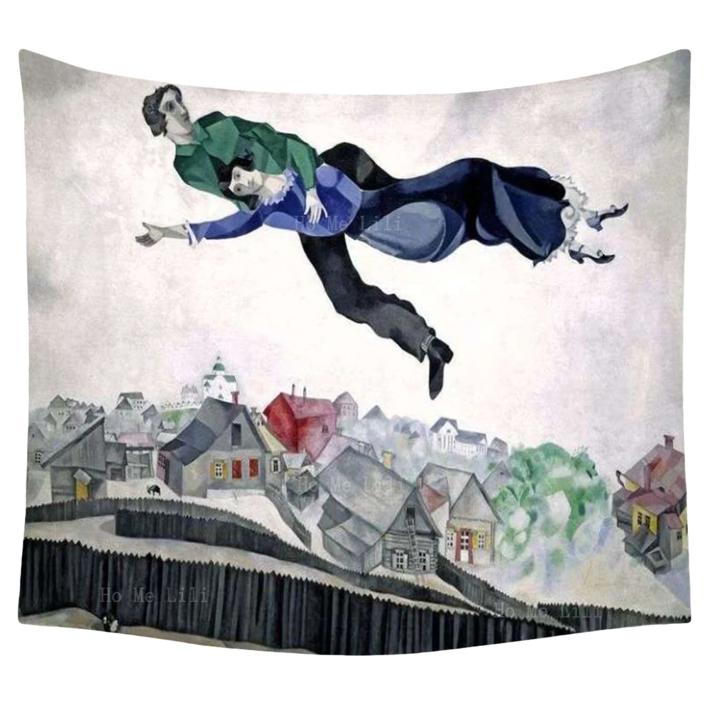 

Couples Embrace Flying Over The City Birthday Art Of The Kiss Surreal Painting Style Tapestry By Ho Me Lili For Livingroom Decor