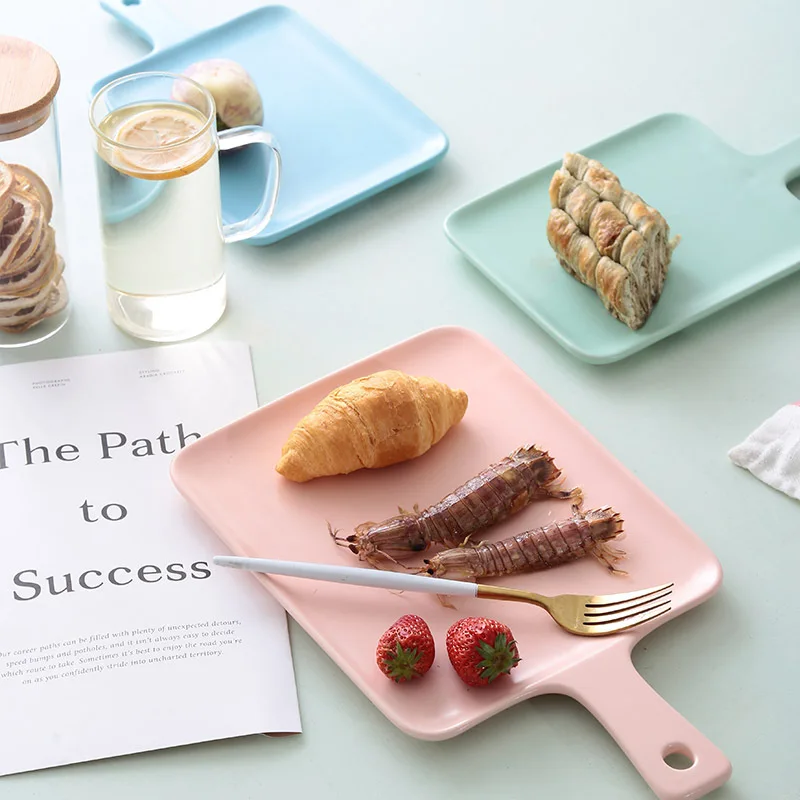 

Japanese-style matte glaze rectangular breakfast plate with handle bread tray chopping board household fruit plate ceramic table