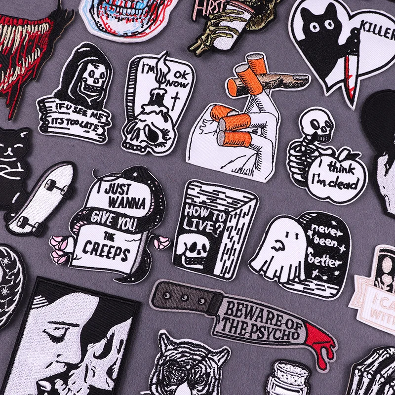 

Punk Ghost Patch Finger Skull Embroidery Patches For Clothing Thermoadhesive Patches On Clothes Animal Cat Patch For Clothes