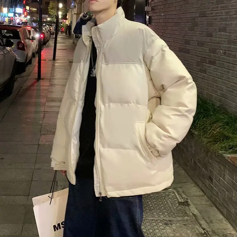 

Pu Leather Parkas Men Loose Turtleneck Zipper Coat Fashion Patchwork Oversized Winter Warm Parka Cotton-padded Clothes Jacket