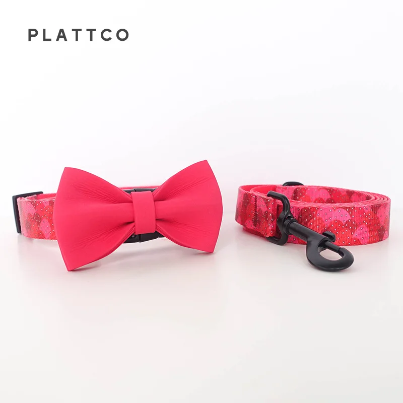 

PLATTCO personalized STRAWBERRY JELLY bow tie collar leash nylon printed puppy collar for small medium large pet 5 size PDC322