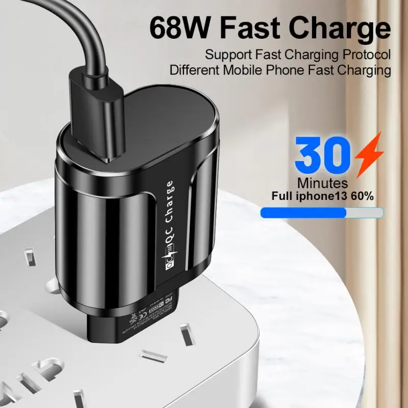 

68W USB Charger Fast Charging Wall Charger For IPhone 14 12 Xiaomi 13 Samsung Huawei Universal Mobile Phone Adapter