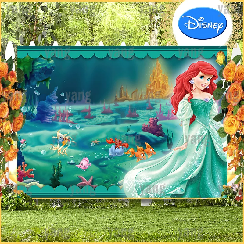 The Little Mermaid Disney Princess Ariel Sea World Backgrounds Decoration Birthday Party Backdrop Baby Shower Free Customize