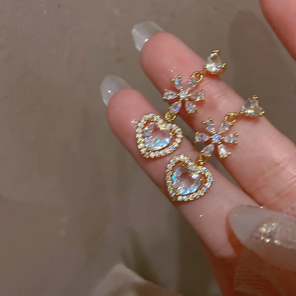 

Korea Style Fashion Cute Love Flower Tassel Zircon Eardrop Earring For Women Girls Party Earring Jewelry Gift