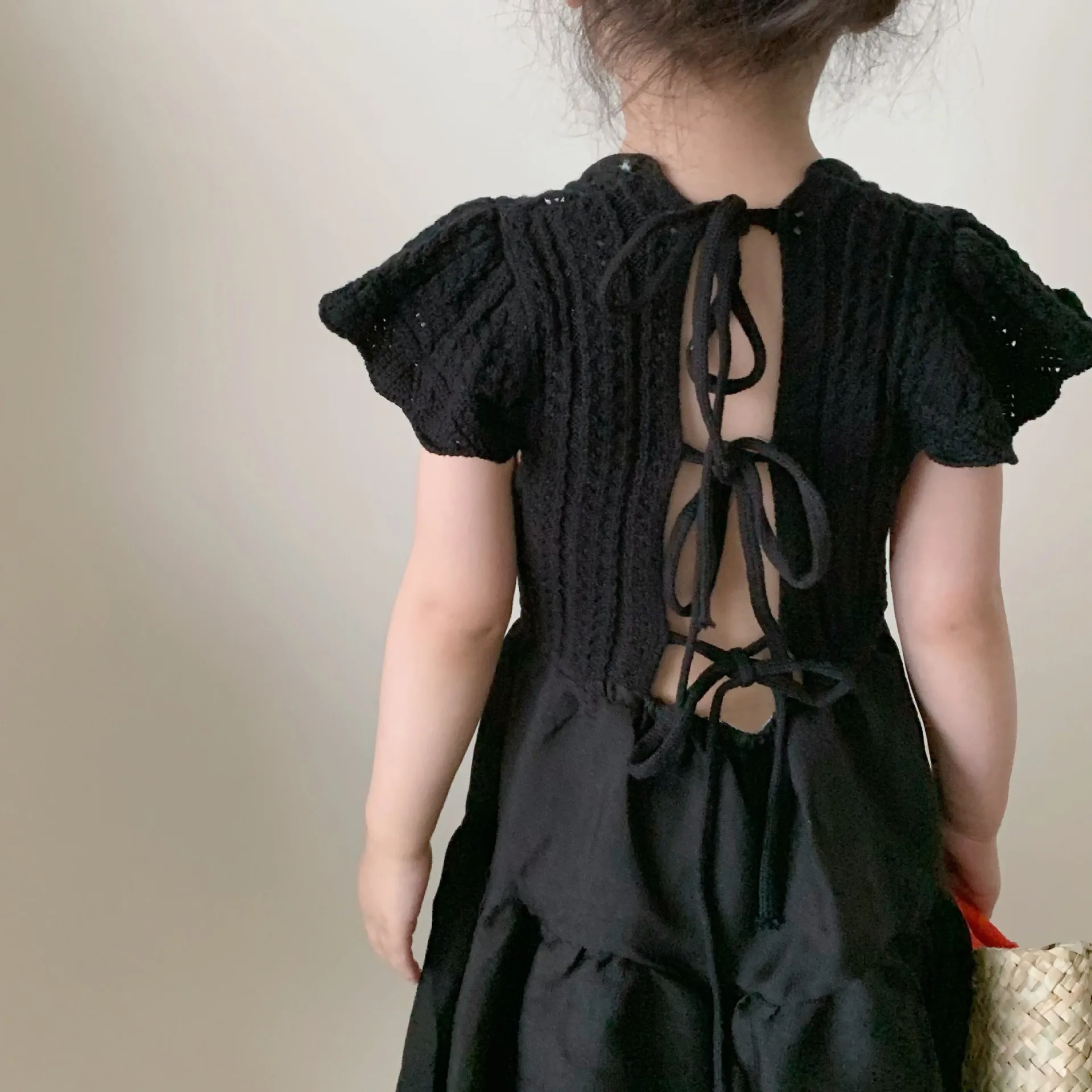 Children Clothing Dress 2023 Korean Style Spring Summer Sweet Style Girls Princess Lace Up Backless Casual Simple Black Dress images - 6