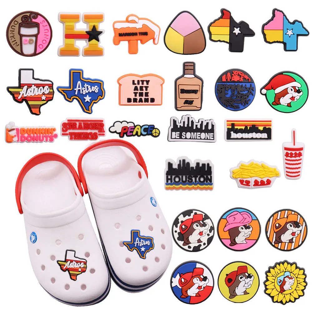 

Mix 50PCS PVC Croc Charms Kawaii Peace Be Someone Stranger Things Rabbit Houston Fries Sandals Shoes Decoration Accessories