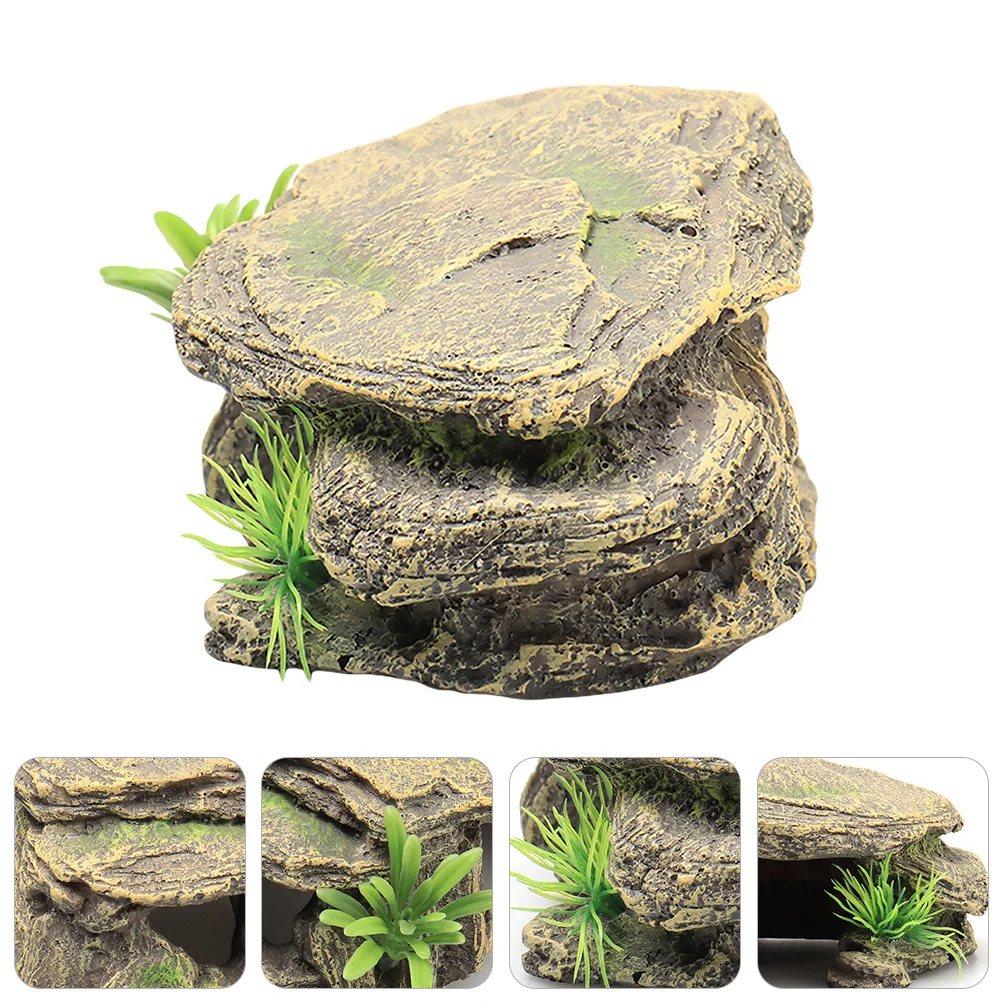 

Tank Aquarium Decorations Ornament Decor Reptile Decoration Mountain Turtle Hideout Cave House Resin Basking Accessory Landscape