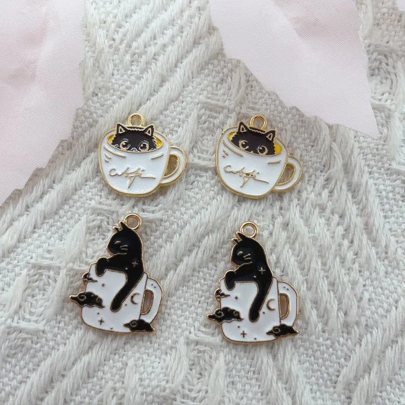 

10pcs Enamel Cup Cat Talisman Jewelry Kawaii Earrings Pendant Bracelet Necklace Accessories Diy Craft Production Supplies