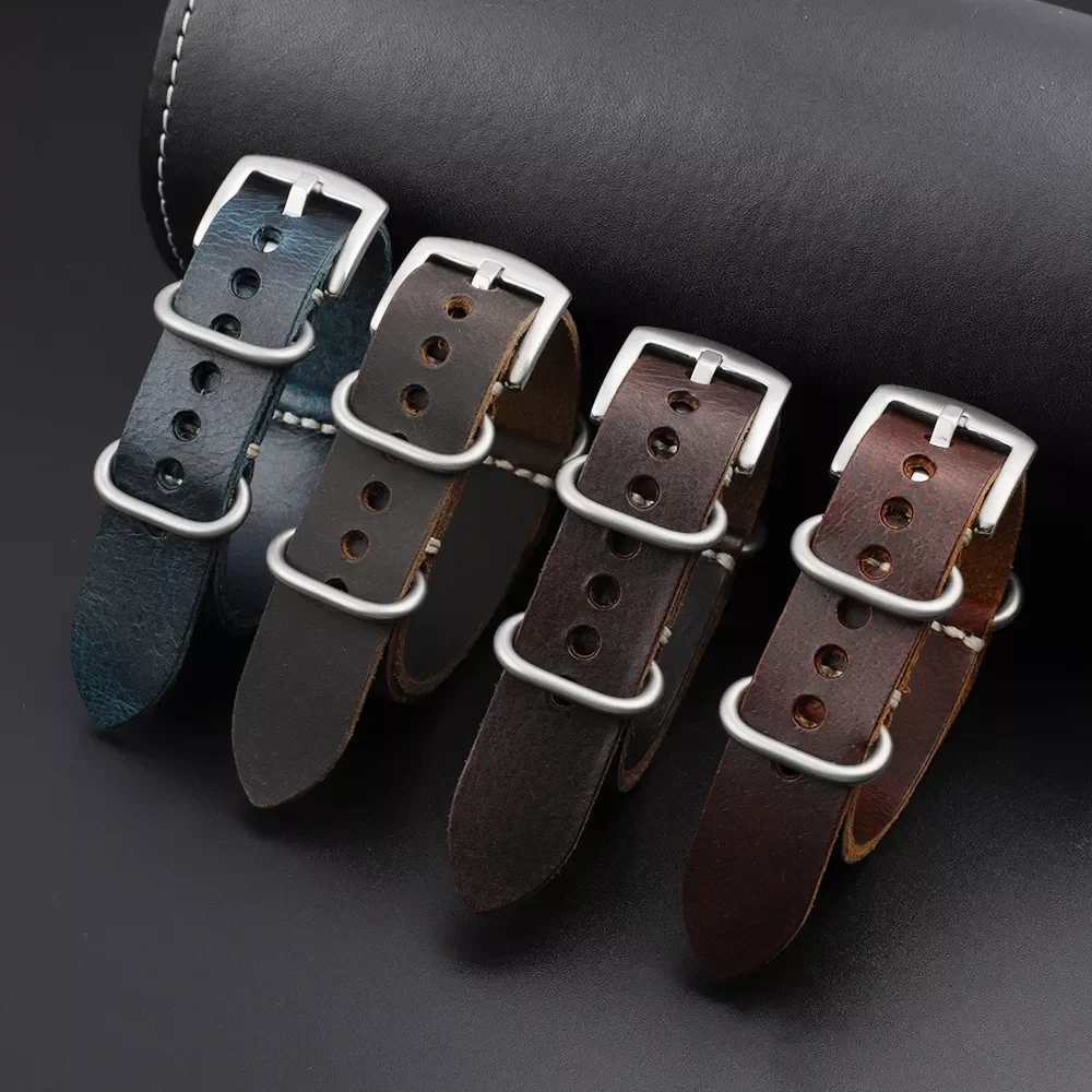 Nato Strap Genuine Leather Watchband 20mm 22mm 24mm Vintage Zulu Strap for Men Women Wristbands Watch Replacement