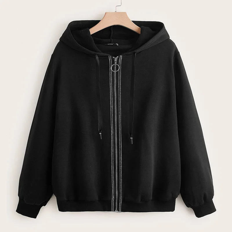 Толстовка TOLEEN женская с капюшоном Модный пуловер большого размера на молнии