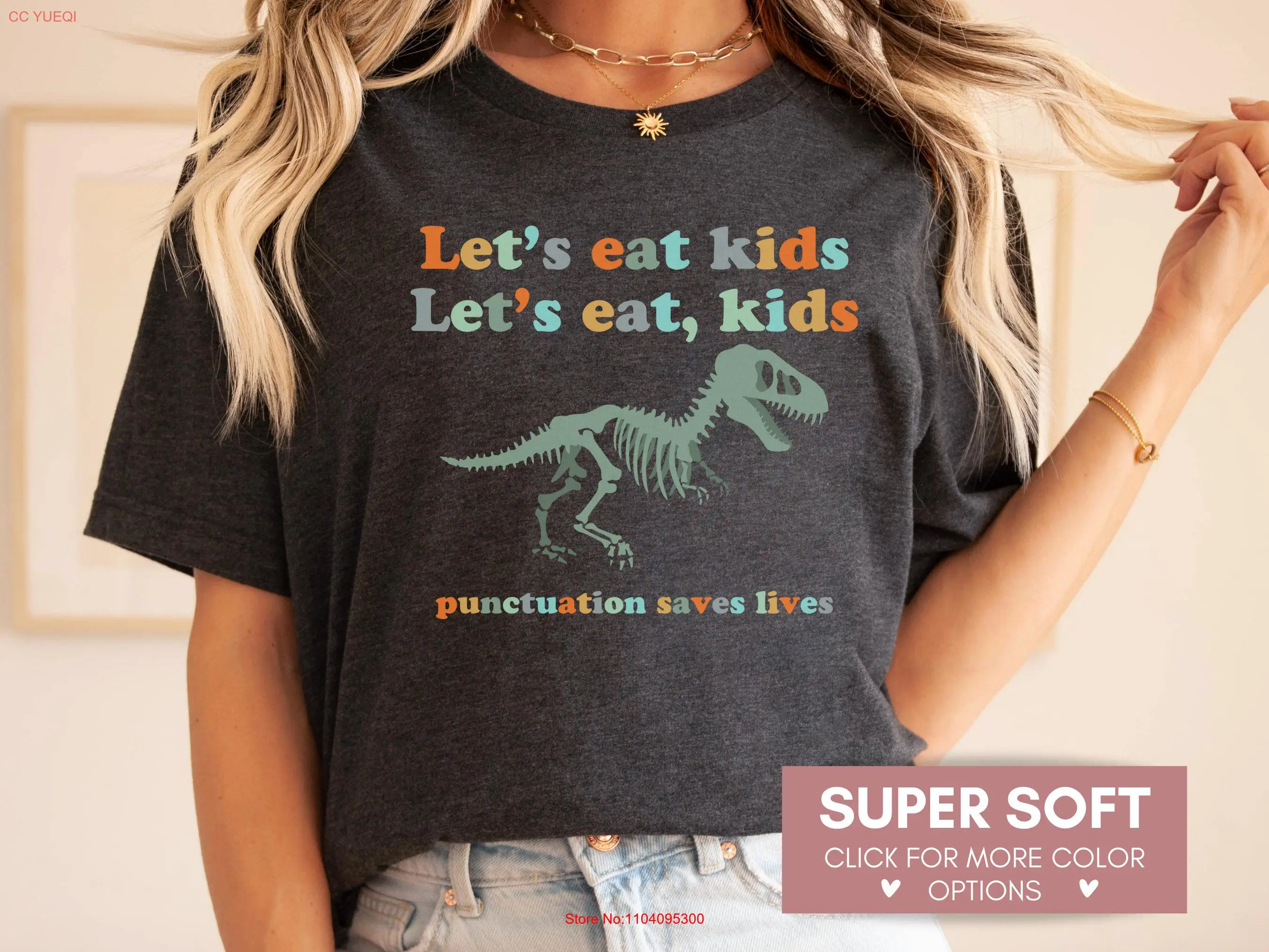 Funny Punctuation Lets Eat Kids Teacher T Shirt Cute Grammar For English New Back To School Kinder long or short sleeves