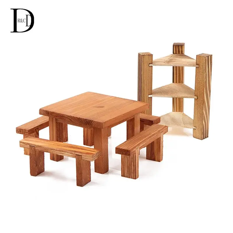 

Mini Wooden Table Bench, Storage Rack Furniture Toys 1:12 Dollhouse Miniature Accessories DIY Doll House Decor Baby Toys