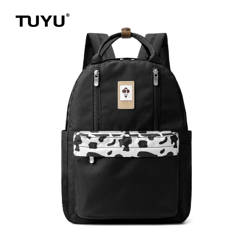 

TUYU Branded Designer Backpack Kawaii Cow Print Girls School Shoulders Bags Large Capacity Storage Laptop Books Travel Portable