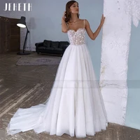 jeheth boho sweetheart shiny tulle beach wedding dress 2022 spaghetti straps flowers a line bridal gown vestidos de novia