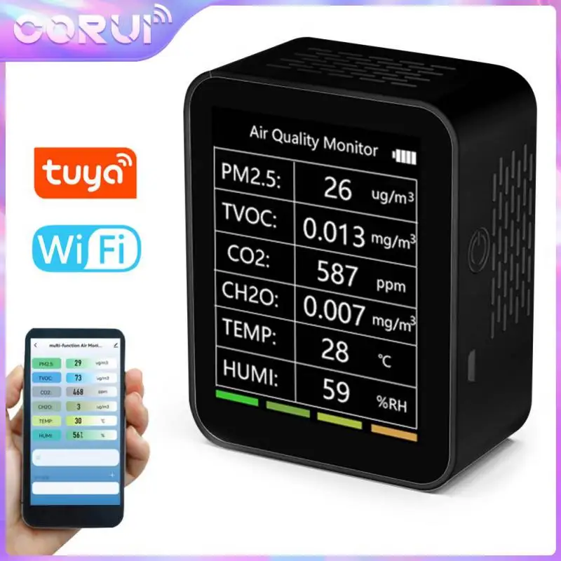 

Corui Tuya WiFi Air Quality Detector 6in1 Intelligent Multifunctional PM2.5 TVOC CO2 CH2O T&H Detector APP Smart Remote Monitor