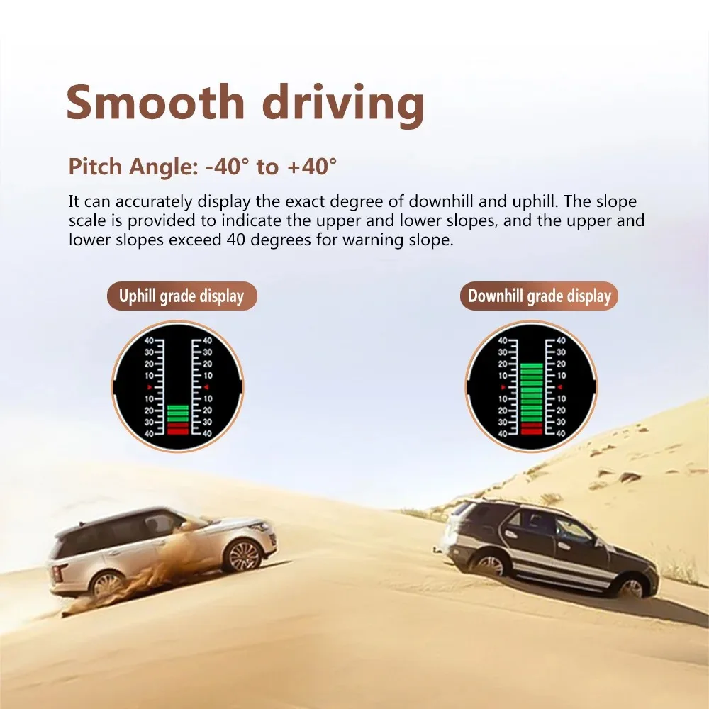 Фото Интеллектуальный GPS-инклинометр X90 (скорость, уклон, угол наклона, компас, часы, широта, долгота) с функцией HUD, 12В №4