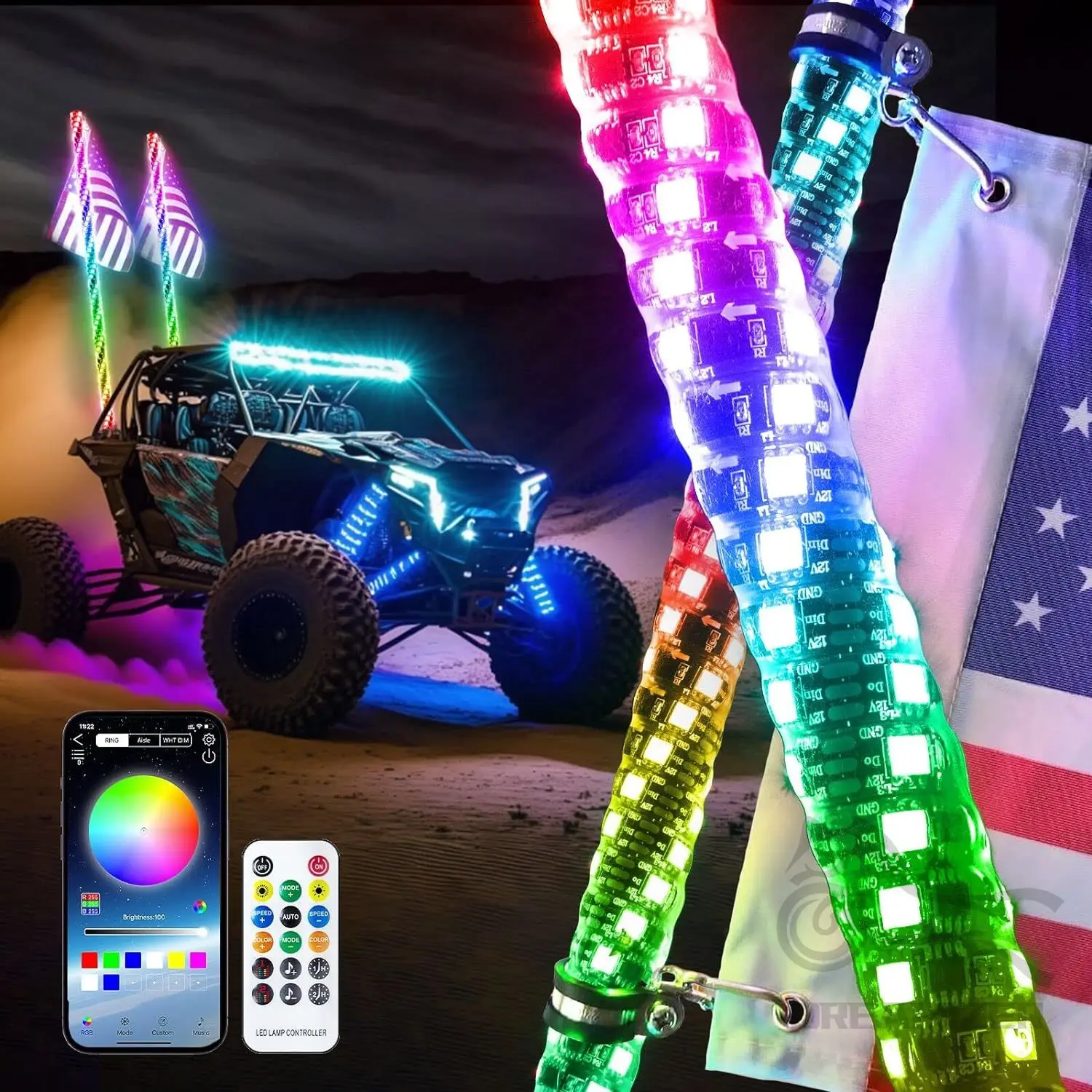 

2 шт. 3/4 фута RGB светодиодные фонари настраиваемой длины многоцветный флагшток декоративные лампы для UTV ATV Polaris RZR