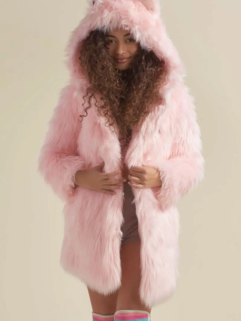 2022 faux fur coat long pink Outwear hooded