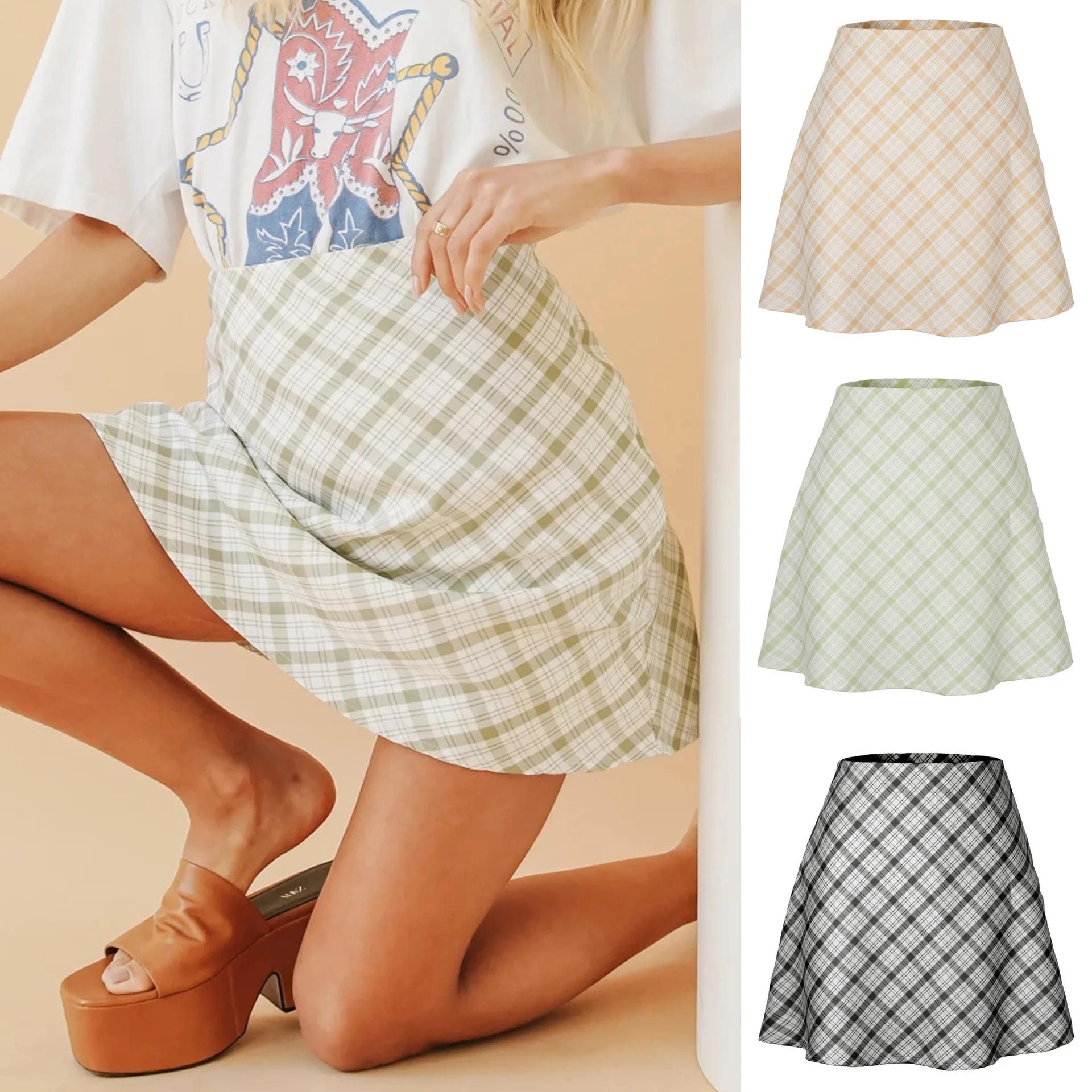 

Summer women's plaid skirt ins style pattern zipper short skirt all-match sweet girl woman skirts