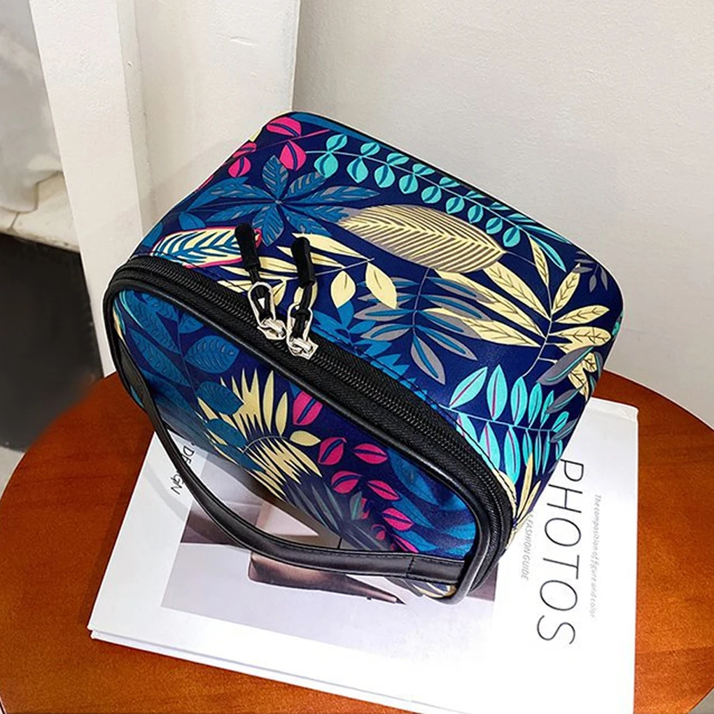 

Косметичка с узором листьев, Несессер для туалетных принадлежностей, Сумочка для хранения косметики, портативный органайзер с ручками для ...