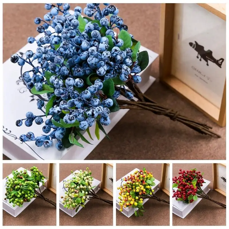 

6/10pcs Artificial Blueberry Berry Branch Bouquet Flowers Garland Accessories Blue Berries Stems Fake Plants for Home Decoration