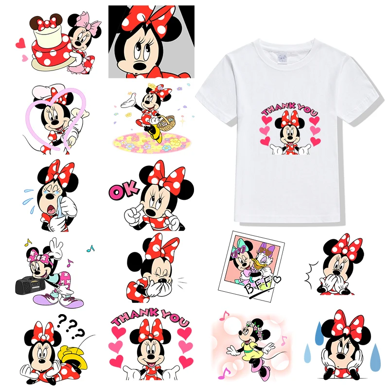 

20 Styles Large Minnie Printed Stickers DIY Iron On Girls T-Shirt Sweater Decoration Heat Transfer Fashion Disney Stickers
