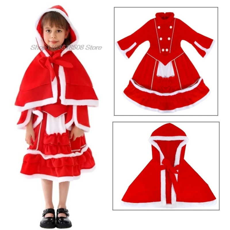 Christmas costumes Girls Lolita Dresses Shawls Xmas Cosplay Outfits Kids Party New Year Performance Costume