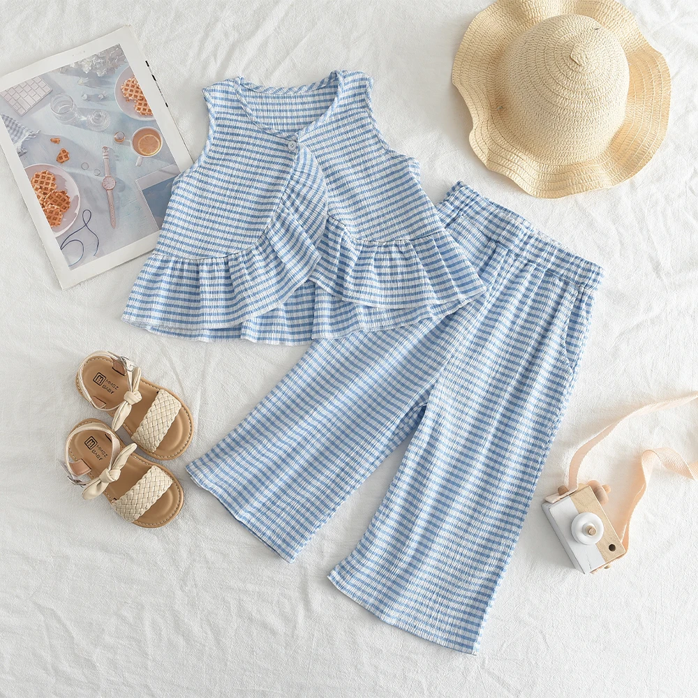 

Melario/повседневный комплект одежды для маленьких девочек, топ в клетку и штаны, детский летний костюм Детская Хлопковая одежда, костюм комплект детской одежды из 2 предметов