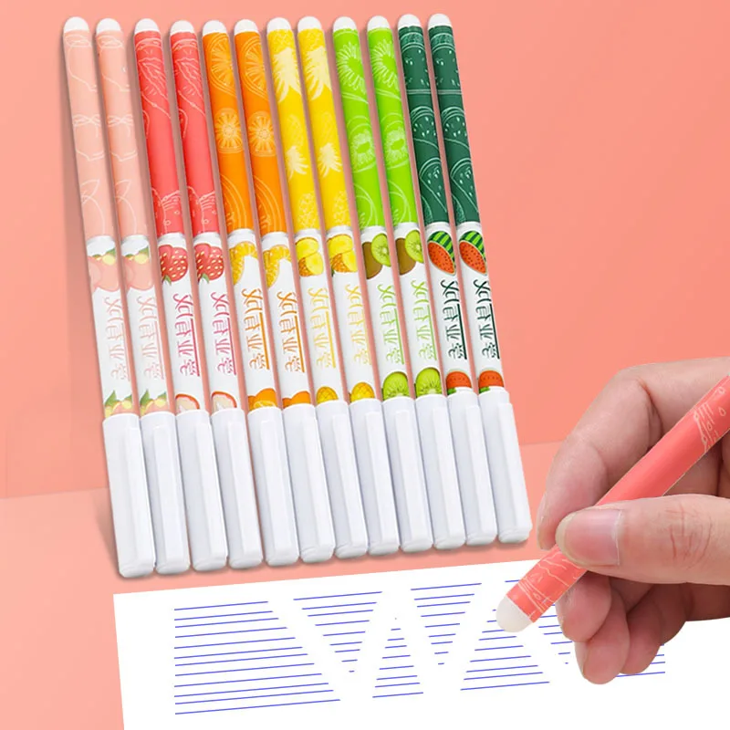 

4 Pcs Erasable Pen 0.38mm Black Refill Cute Cartoon Fruit Gel Pens Kawaii Ballpoint Pen Writing Tool Students Stationery