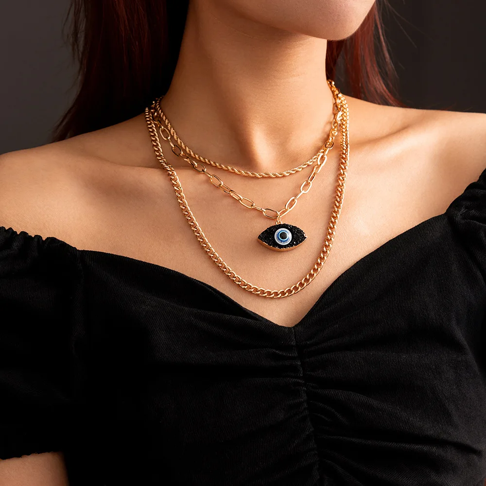 

Fashion Turkish Evil Eye Necklace For Women Bohemian Vintage Devil Pendant Necklaces Multilayer Chain Choker Party Jewelry 2022