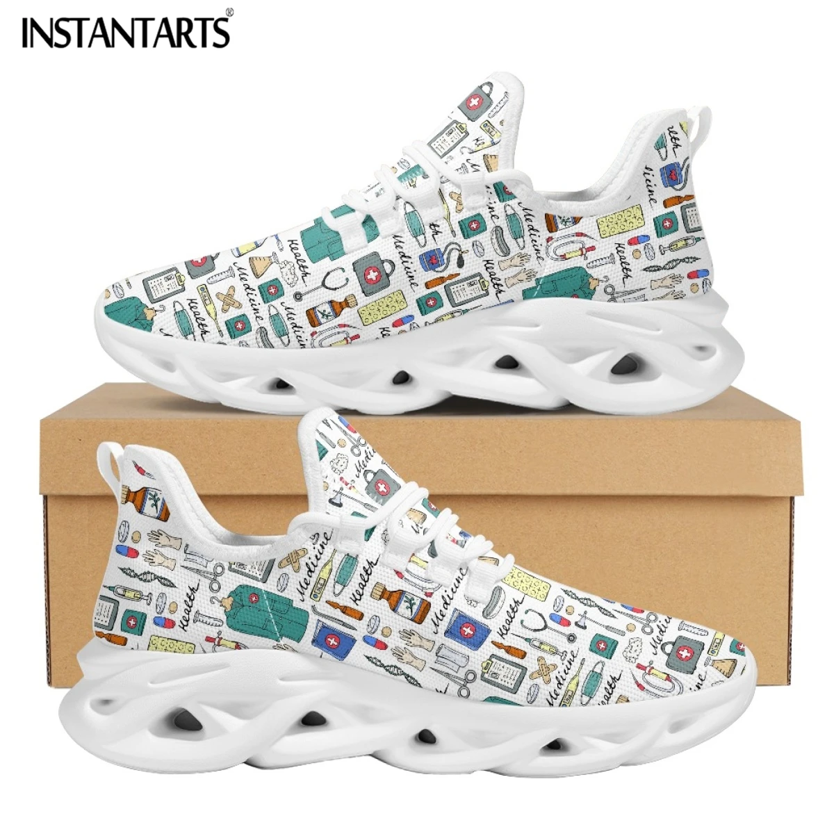 

Женские сетчатые кроссовки INSTANTARTS, мягкие дышащие спортивные туфли на плоской подошве, со шнуровкой, модный медицинский дизайн, 2023