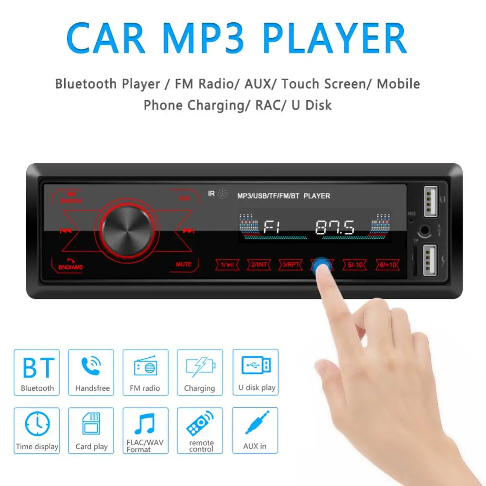 

Автомобильная стереомагнитола с Bluetooth, mp3-плеер, 1 Din, USB, AUX-in
