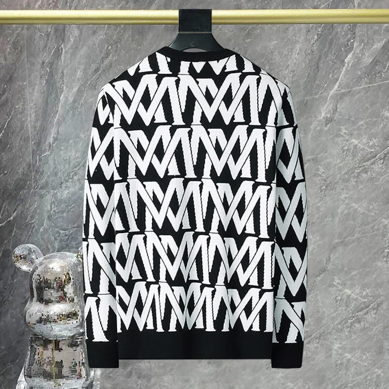 Черный белый цветной свитер с буквенным принтом контрастных цветов для мужчин