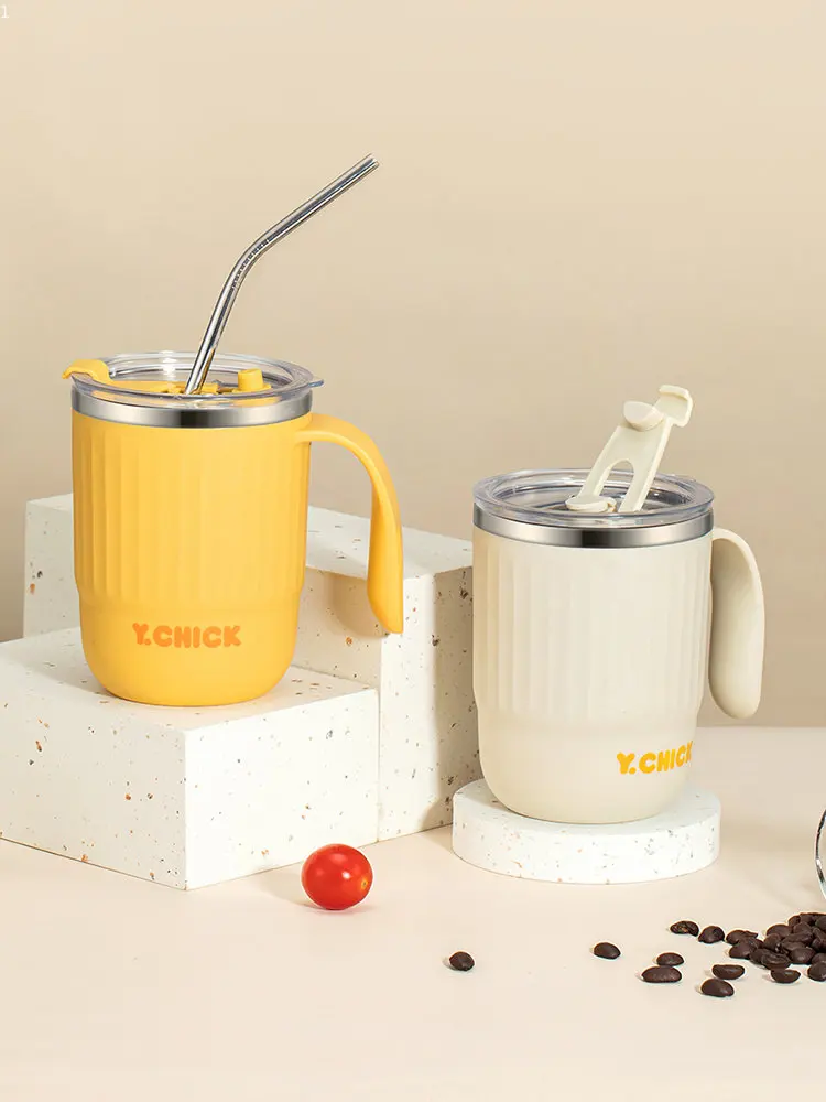 

1pc Stainless Steel Water Mug with Straw for Coffee Tea Milk Leakproof Water Cup Kitchen Drinkware Kids Adults Birthday Gift