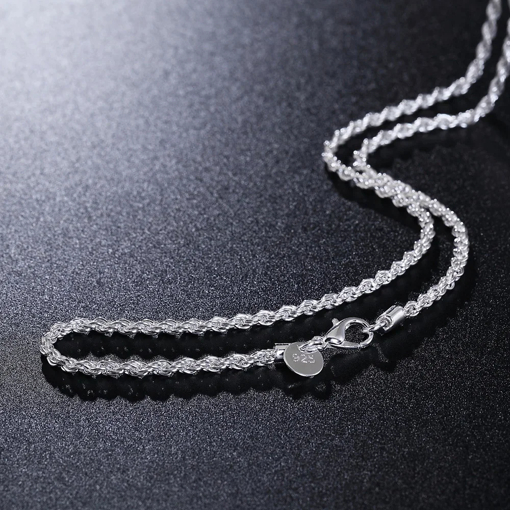 

925 Sterling Silver Necklace 16/18/20/22/24 Inches Beautifully 3MM twisted rope chain for Women Fashion Jewelry Gifts